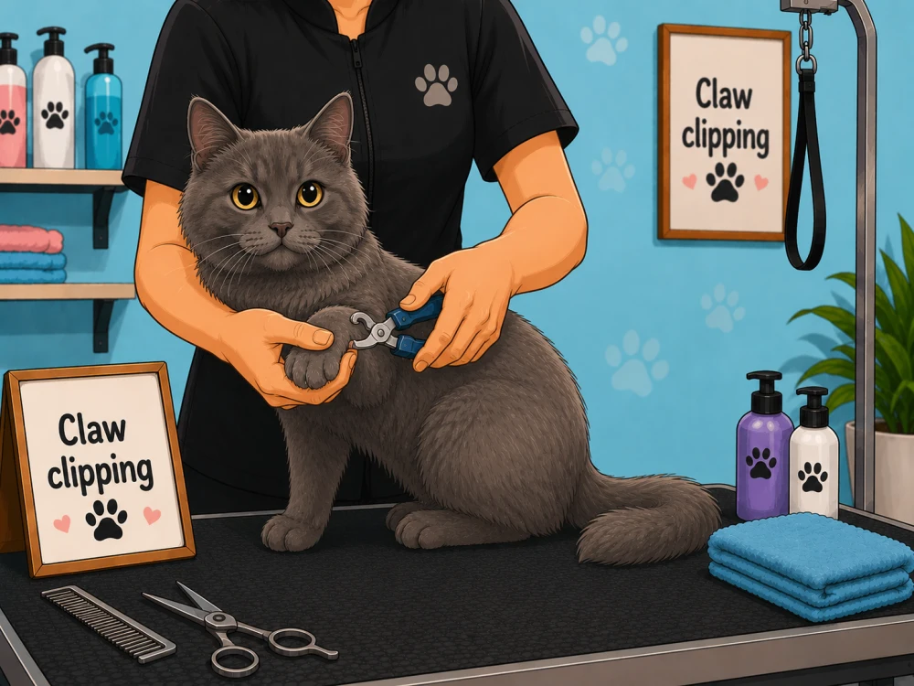 Cat claw trimming and nail care illustration