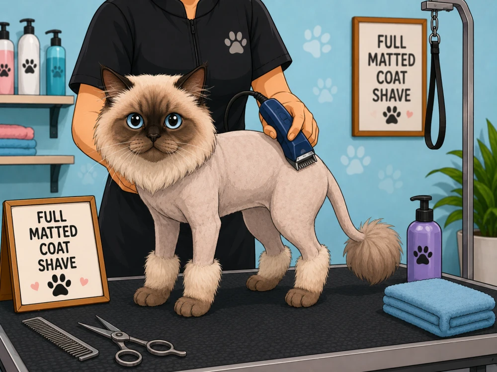 Cat full coat clip and grooming illustration