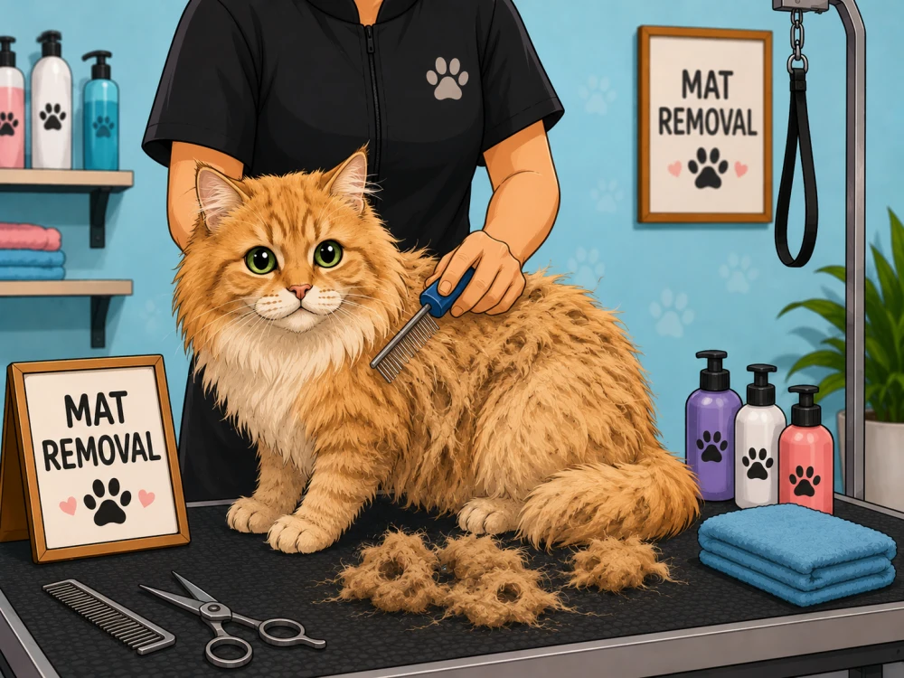 Cat mat removal and coat detangling illustration